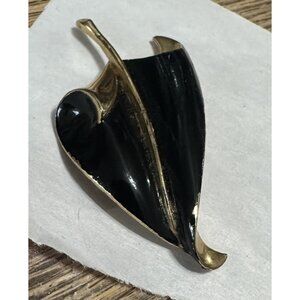 Vintage Torino Brooch Black Gold Leaf Sail Modernist